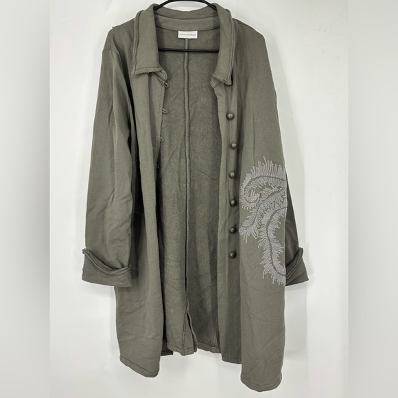 NWOT Soft Surroundings Olive Green Long-Line Embroidered Coat XL - Picture 1 of 4
